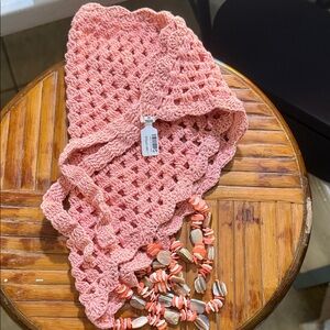 Free People Pink Crochet Hair Scarf beads